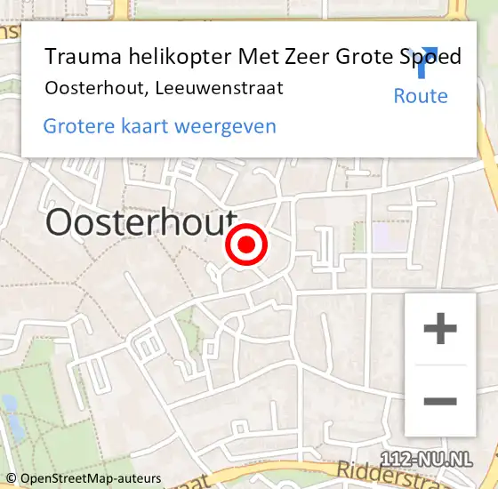 Locatie op kaart van de 112 melding: Trauma helikopter Met Zeer Grote Spoed Naar Oosterhout, Leeuwenstraat op 9 september 2024 10:41