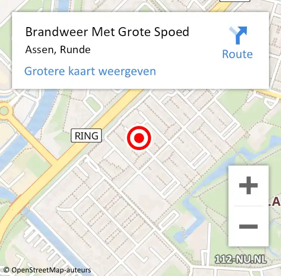 Locatie op kaart van de 112 melding: Brandweer Met Grote Spoed Naar Assen, Runde op 9 september 2024 10:47