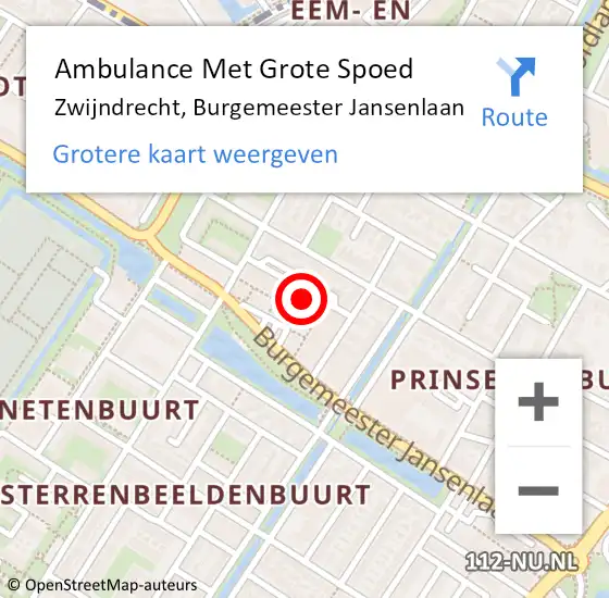 Locatie op kaart van de 112 melding: Ambulance Met Grote Spoed Naar Zwijndrecht, Burgemeester Jansenlaan op 9 september 2024 10:48