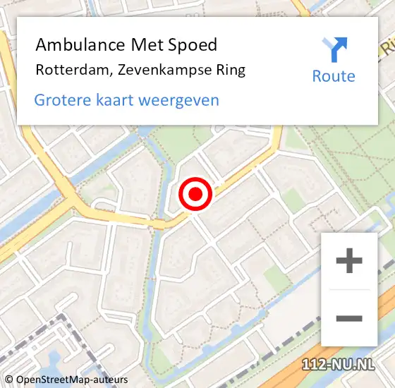 Locatie op kaart van de 112 melding: Ambulance Met Spoed Naar Rotterdam, Zevenkampse Ring op 9 september 2024 10:48