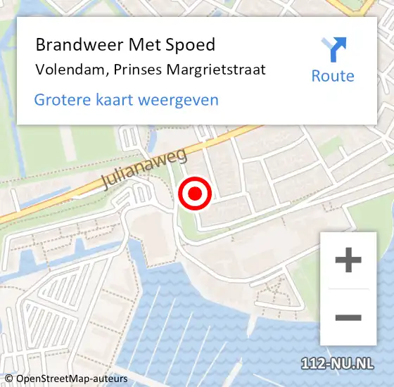 Locatie op kaart van de 112 melding: Brandweer Met Spoed Naar Volendam, Prinses Margrietstraat op 9 september 2024 10:58