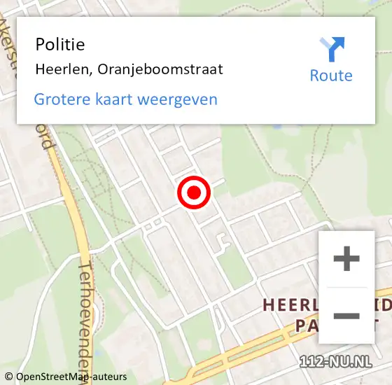 Locatie op kaart van de 112 melding: Politie Heerlen, Oranjeboomstraat op 9 september 2024 10:58