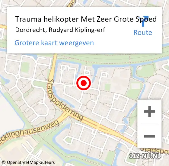 Locatie op kaart van de 112 melding: Trauma helikopter Met Zeer Grote Spoed Naar Dordrecht, Rudyard Kipling-erf op 9 september 2024 11:30