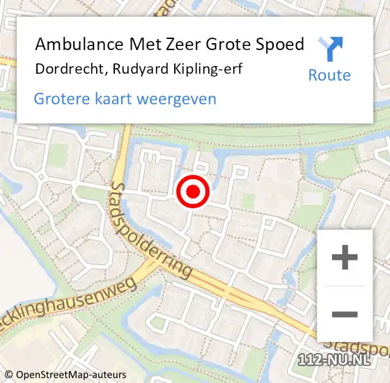 Locatie op kaart van de 112 melding: Ambulance Met Zeer Grote Spoed Naar Dordrecht, Rudyard Kipling-erf op 9 september 2024 11:34