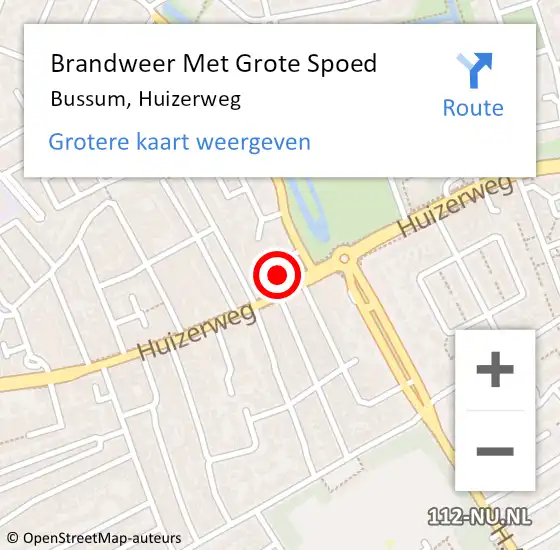 Locatie op kaart van de 112 melding: Brandweer Met Grote Spoed Naar Bussum, Huizerweg op 9 september 2024 11:40