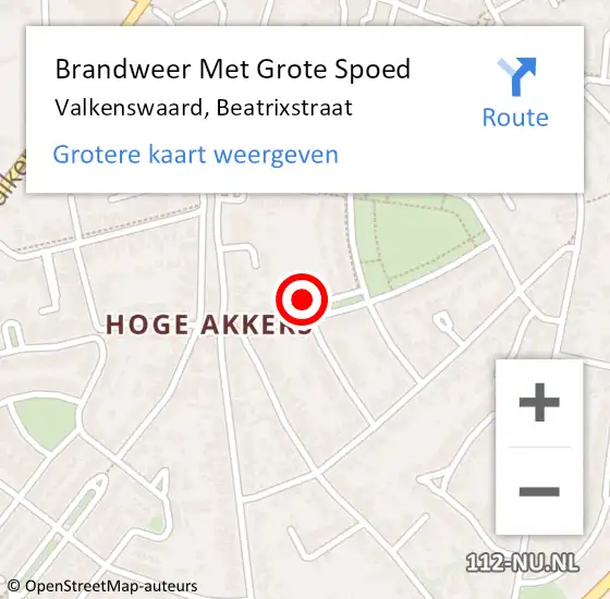 Locatie op kaart van de 112 melding: Brandweer Met Grote Spoed Naar Valkenswaard, Beatrixstraat op 9 september 2024 11:43