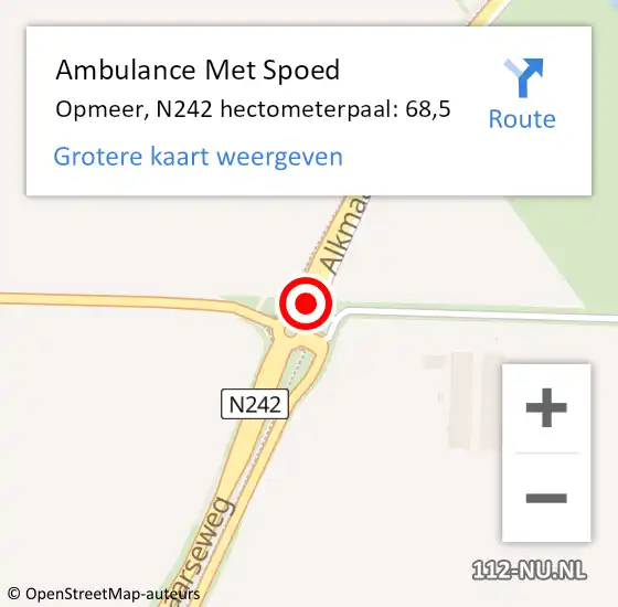 Locatie op kaart van de 112 melding: Ambulance Met Spoed Naar Opmeer, N242 hectometerpaal: 68,5 op 9 september 2024 12:02