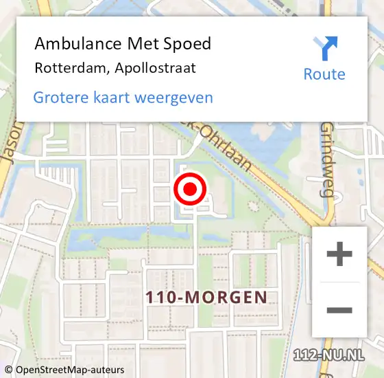 Locatie op kaart van de 112 melding: Ambulance Met Spoed Naar Rotterdam, Apollostraat op 9 september 2024 12:07