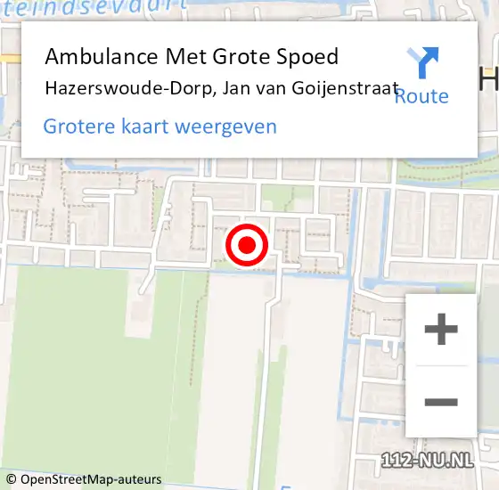 Locatie op kaart van de 112 melding: Ambulance Met Grote Spoed Naar Hazerswoude-Dorp, Jan van Goijenstraat op 9 september 2024 12:15