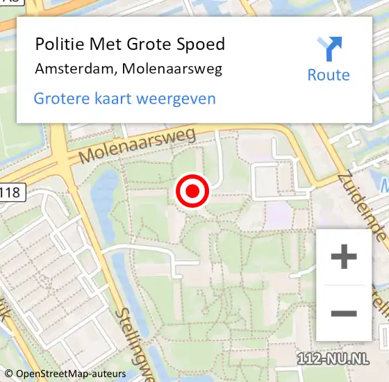 Locatie op kaart van de 112 melding: Politie Met Grote Spoed Naar Amsterdam, Molenaarsweg op 9 september 2024 12:16