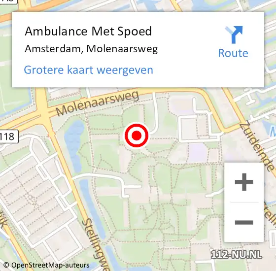 Locatie op kaart van de 112 melding: Ambulance Met Spoed Naar Amsterdam, Molenaarsweg op 9 september 2024 12:16