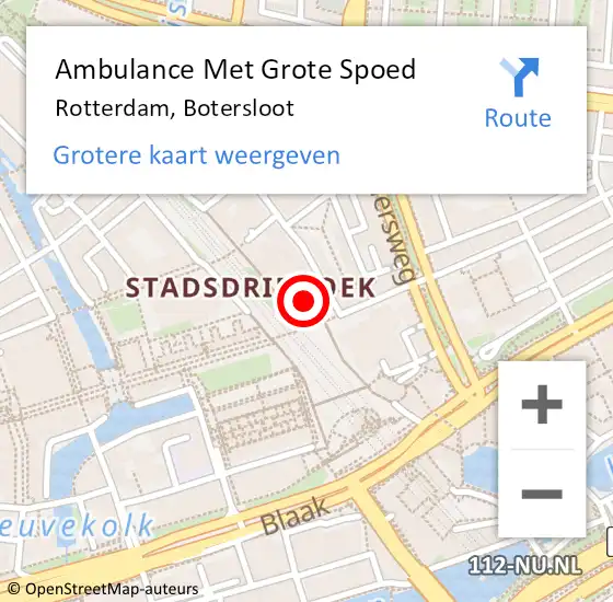 Locatie op kaart van de 112 melding: Ambulance Met Grote Spoed Naar Rotterdam, Botersloot op 9 september 2024 12:30