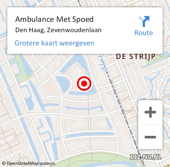 Locatie op kaart van de 112 melding: Ambulance Met Spoed Naar Den Haag, Zevenwoudenlaan op 9 september 2024 12:41