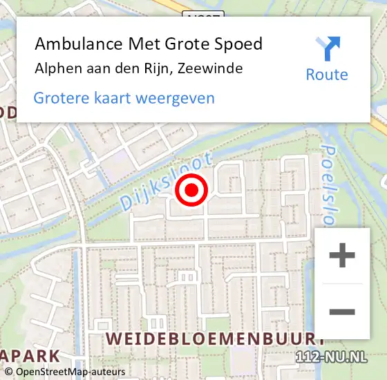 Locatie op kaart van de 112 melding: Ambulance Met Grote Spoed Naar Alphen aan den Rijn, Zeewinde op 9 september 2024 12:46