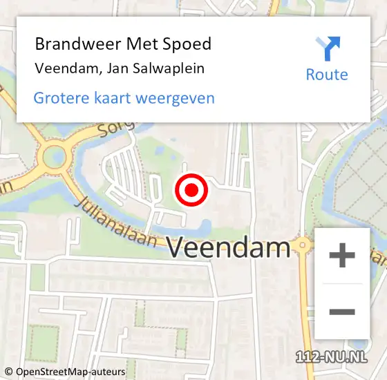 Locatie op kaart van de 112 melding: Brandweer Met Spoed Naar Veendam, Jan Salwaplein op 9 september 2024 12:46