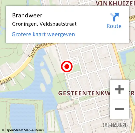 Locatie op kaart van de 112 melding: Brandweer Groningen, Veldspaatstraat op 9 september 2024 13:15