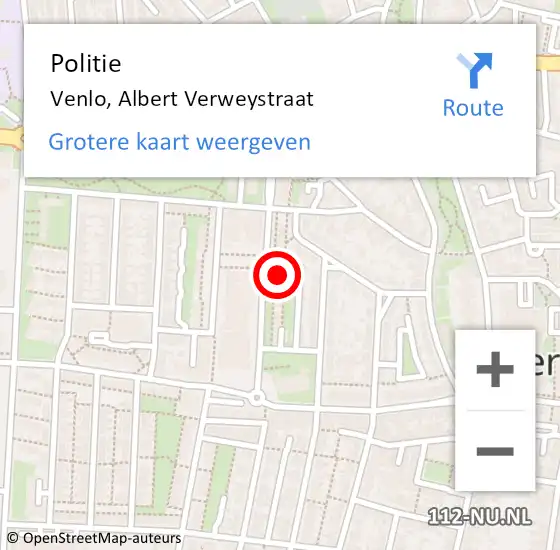 Locatie op kaart van de 112 melding: Politie Venlo, Albert Verweystraat op 9 september 2024 13:23