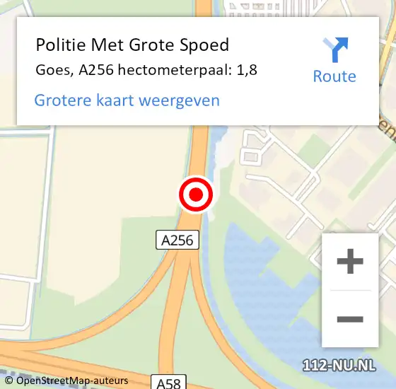 Locatie op kaart van de 112 melding: Politie Met Grote Spoed Naar Goes, A256 hectometerpaal: 1,8 op 9 september 2024 13:30