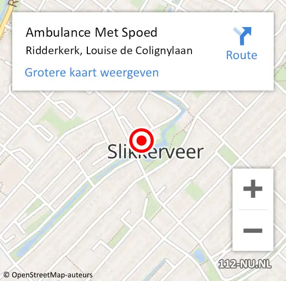 Locatie op kaart van de 112 melding: Ambulance Met Spoed Naar Ridderkerk, Louise de Colignylaan op 9 september 2024 13:48