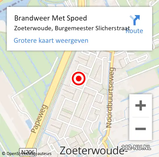 Locatie op kaart van de 112 melding: Brandweer Met Spoed Naar Zoeterwoude, Burgemeester Slicherstraat op 9 september 2024 14:14