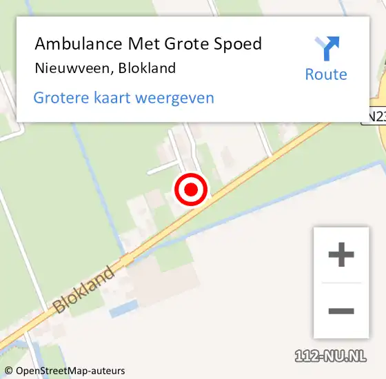 Locatie op kaart van de 112 melding: Ambulance Met Grote Spoed Naar Nieuwveen, Blokland op 9 september 2024 14:29