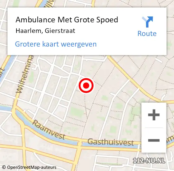 Locatie op kaart van de 112 melding: Ambulance Met Grote Spoed Naar Haarlem, Gierstraat op 9 september 2024 14:33