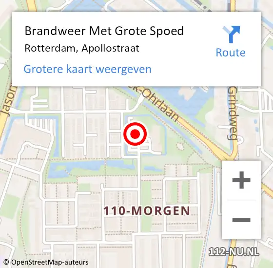 Locatie op kaart van de 112 melding: Brandweer Met Grote Spoed Naar Rotterdam, Apollostraat op 9 september 2024 14:33