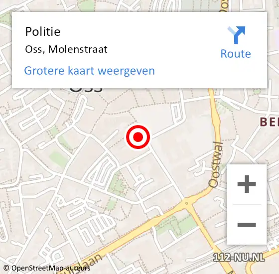 Locatie op kaart van de 112 melding: Politie Oss, Molenstraat op 9 september 2024 14:35