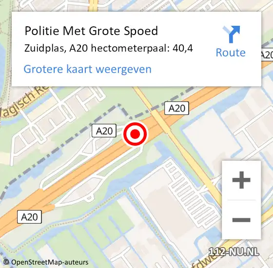 Locatie op kaart van de 112 melding: Politie Met Grote Spoed Naar Zuidplas, A20 hectometerpaal: 40,4 op 9 september 2024 14:47