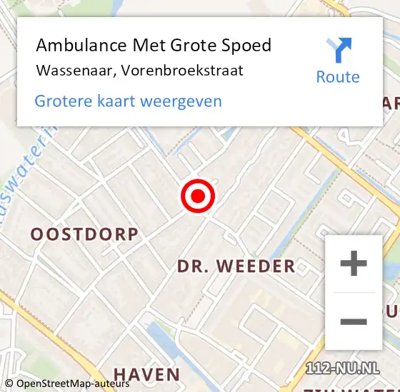 Locatie op kaart van de 112 melding: Ambulance Met Grote Spoed Naar Wassenaar, Vorenbroekstraat op 9 september 2024 14:50