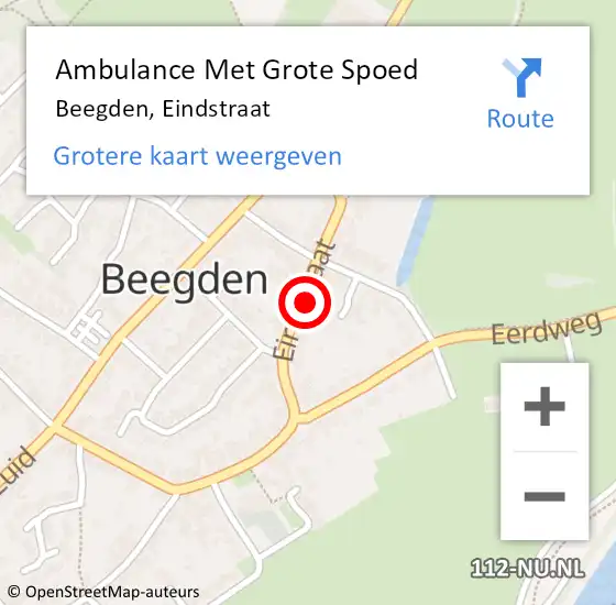 Locatie op kaart van de 112 melding: Ambulance Met Grote Spoed Naar Beegden, Eindstraat op 9 september 2024 14:57