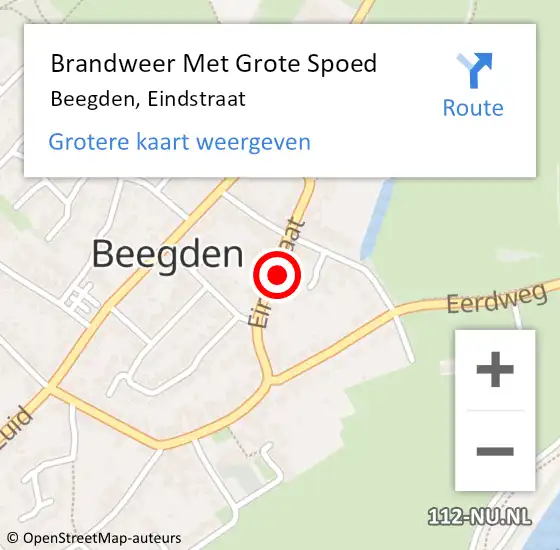 Locatie op kaart van de 112 melding: Brandweer Met Grote Spoed Naar Beegden, Eindstraat op 9 september 2024 14:59