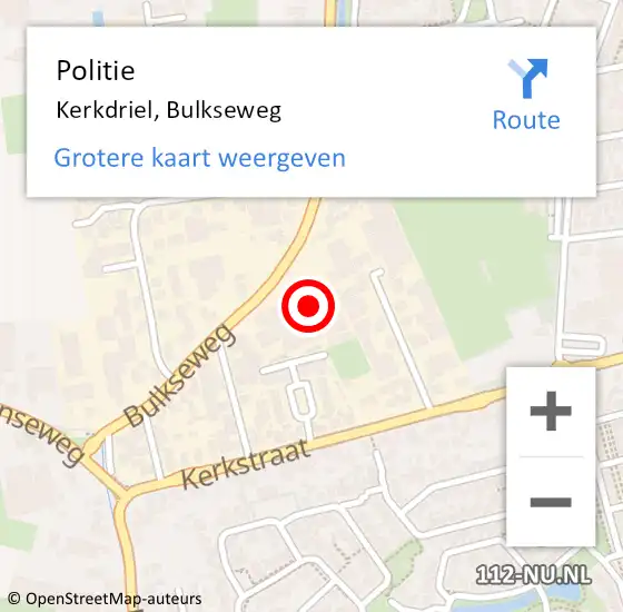 Locatie op kaart van de 112 melding: Politie Kerkdriel, Bulkseweg op 9 september 2024 15:04