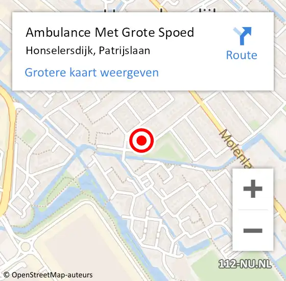 Locatie op kaart van de 112 melding: Ambulance Met Grote Spoed Naar Honselersdijk, Patrijslaan op 9 september 2024 15:12