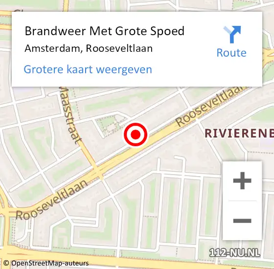 Locatie op kaart van de 112 melding: Brandweer Met Grote Spoed Naar Amsterdam, Rooseveltlaan op 9 september 2024 15:27