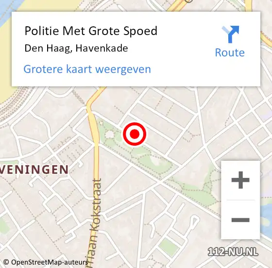 Locatie op kaart van de 112 melding: Politie Met Grote Spoed Naar Den Haag, Havenkade op 9 september 2024 15:31