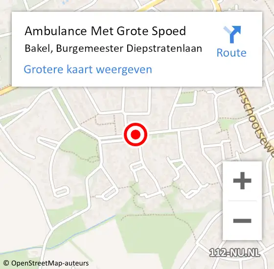 Locatie op kaart van de 112 melding: Ambulance Met Grote Spoed Naar Bakel, Burgemeester Diepstratenlaan op 19 oktober 2014 14:29
