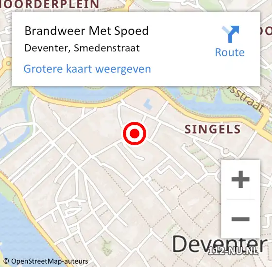 Locatie op kaart van de 112 melding: Brandweer Met Spoed Naar Deventer, Smedenstraat op 9 september 2024 15:36