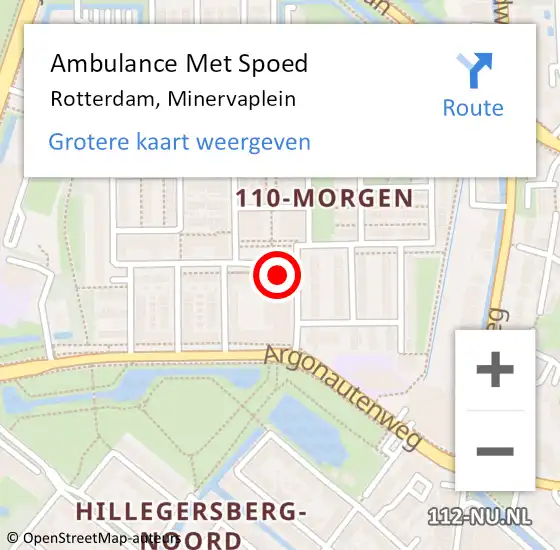 Locatie op kaart van de 112 melding: Ambulance Met Spoed Naar Rotterdam, Minervaplein op 9 september 2024 15:36