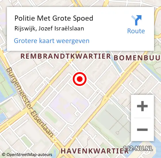 Locatie op kaart van de 112 melding: Politie Met Grote Spoed Naar Rijswijk, Jozef Israëlslaan op 9 september 2024 15:41