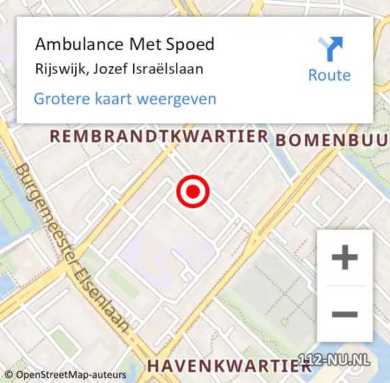 Locatie op kaart van de 112 melding: Ambulance Met Spoed Naar Rijswijk, Jozef Israëlslaan op 9 september 2024 15:41