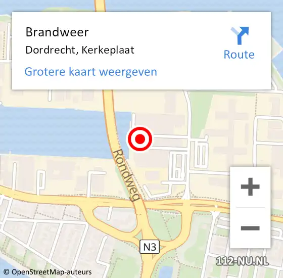 Locatie op kaart van de 112 melding: Brandweer Dordrecht, Kerkeplaat op 9 september 2024 15:43