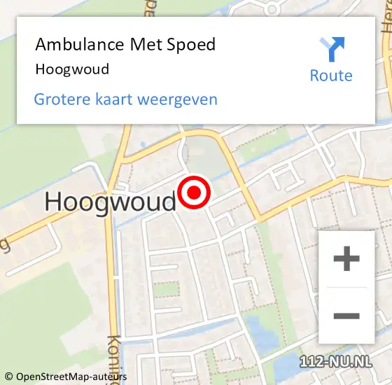 Locatie op kaart van de 112 melding: Ambulance Met Spoed Naar Hoogwoud op 9 september 2024 15:51