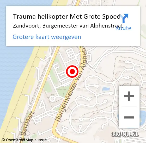 Locatie op kaart van de 112 melding: Trauma helikopter Met Grote Spoed Naar Zandvoort, Burgemeester van Alphenstraat op 9 september 2024 15:55