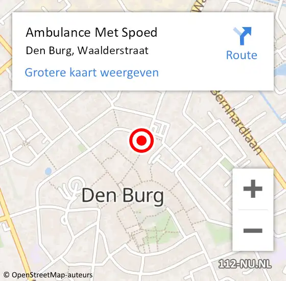 Locatie op kaart van de 112 melding: Ambulance Met Spoed Naar Den Burg, Waalderstraat op 9 september 2024 15:57