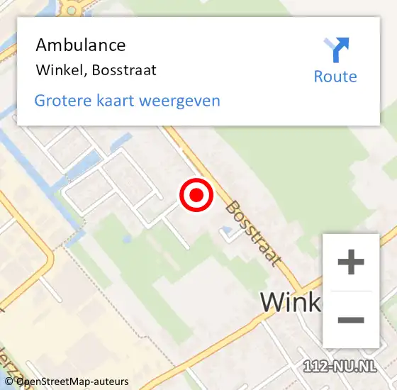 Locatie op kaart van de 112 melding: Ambulance Winkel, Bosstraat op 9 september 2024 16:04