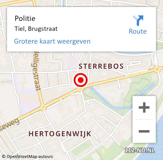 Locatie op kaart van de 112 melding: Politie Tiel, Brugstraat op 9 september 2024 16:06