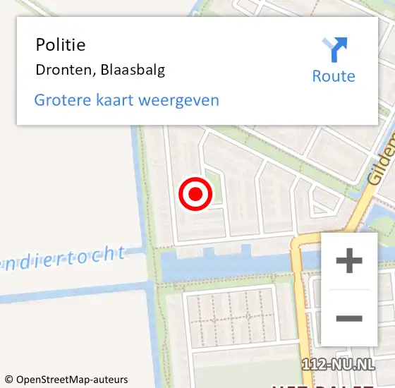 Locatie op kaart van de 112 melding: Politie Dronten, Blaasbalg op 9 september 2024 16:19