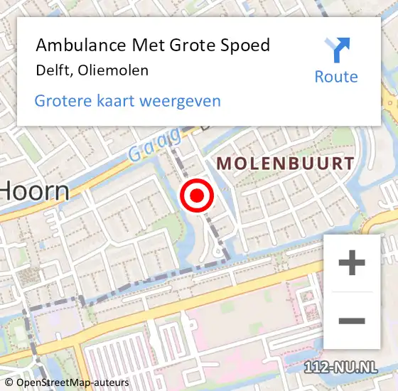 Locatie op kaart van de 112 melding: Ambulance Met Grote Spoed Naar Delft, Oliemolen op 9 september 2024 16:36