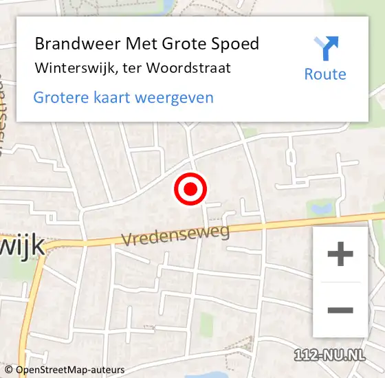 Locatie op kaart van de 112 melding: Brandweer Met Grote Spoed Naar Winterswijk, ter Woordstraat op 9 september 2024 16:43